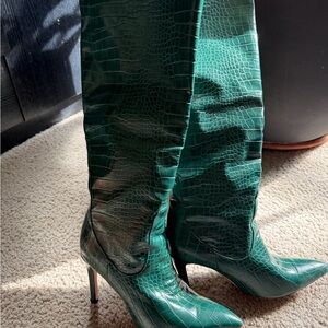 Green Crocodile-Embossed Women's Boots